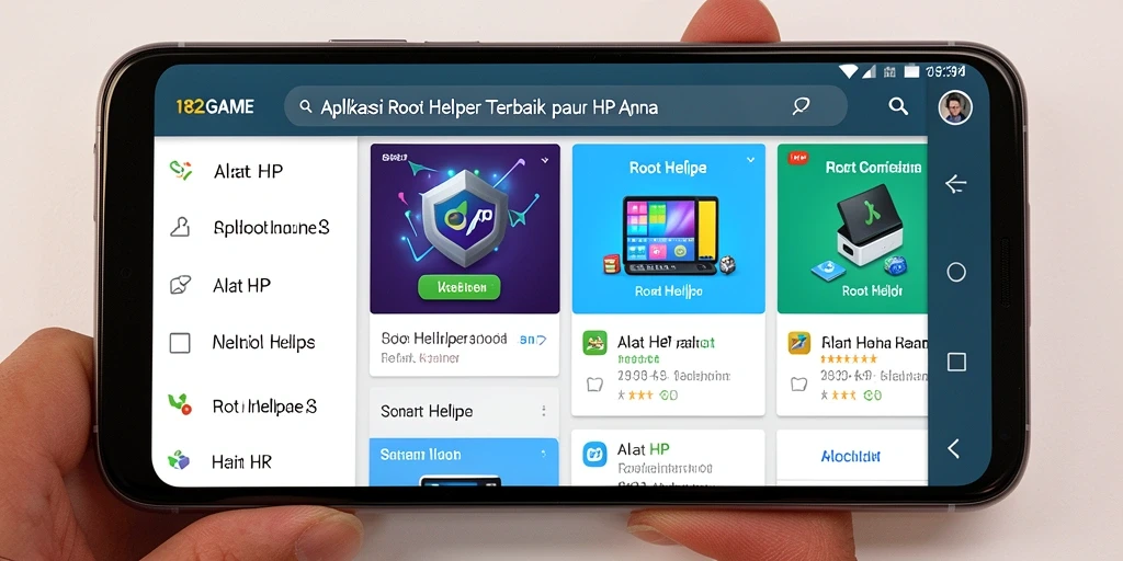 Antarmuka aplikasi 182GAME sebagai Root Helper yang menarik dan mudah digunakan.