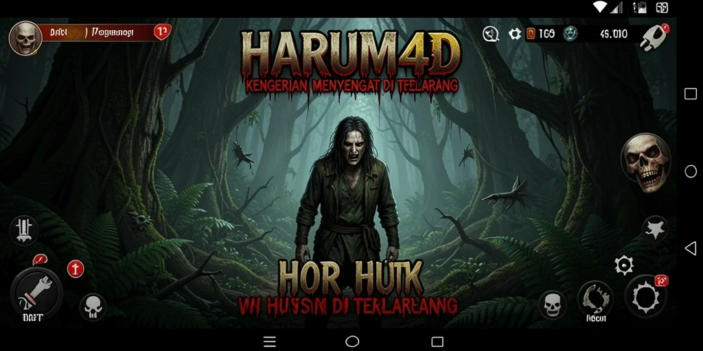 Screenshot menampilkan suasana mencekam di hutan dalam game HOROR.