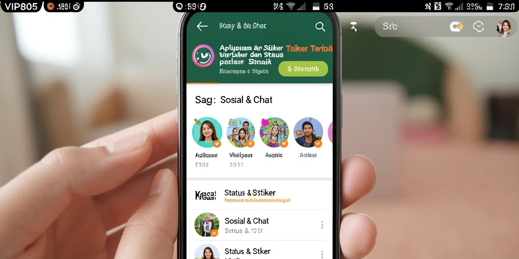Antarmuka VIP805 menampilkan koleksi stiker dan status yang menarik.