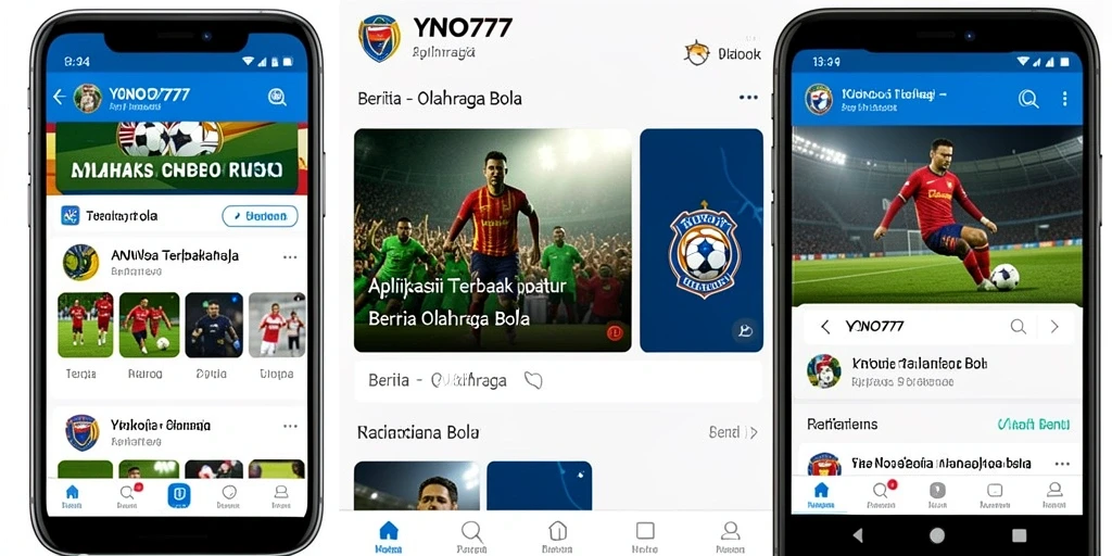 Antarmuka aplikasi YONO777 yang menampilkan berita olahraga bola terkini.